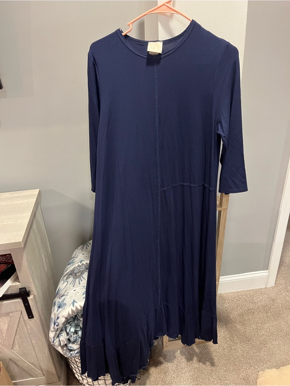 Casual Navy Blue Long Sleeve Swing Dress